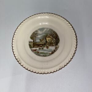 Harkerware The Farmer's Home Winter Plate Gold Trimmed 6"
